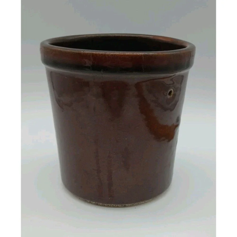 Vintage Dark Brown Glazed Pottery Crock without Lid 1970s